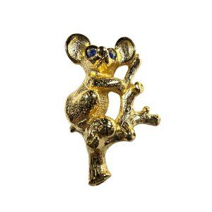 Koala Brooch pin Vtg Gerrys Gold-Tone Australia animal jewelry blue eyes
